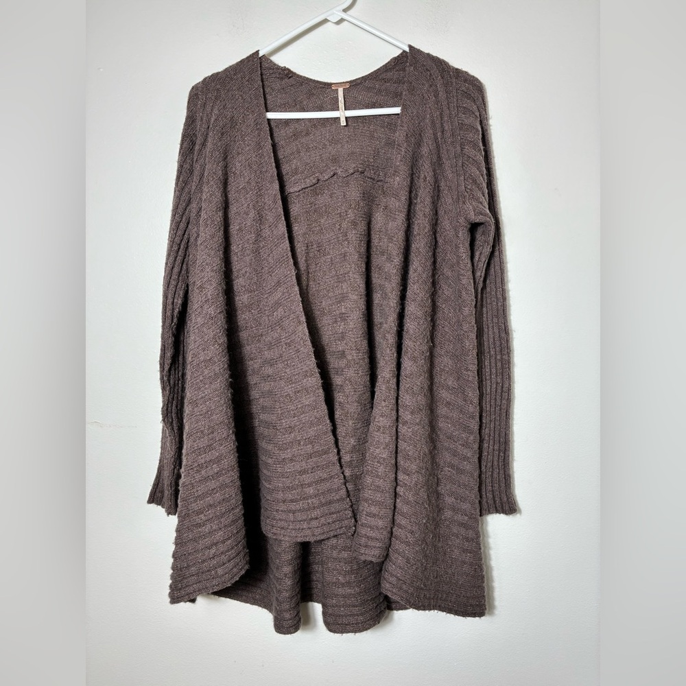 Free people oversized shell cardigan Open Brown XS Boho Knit Wool Blend - Picture 2 of 8